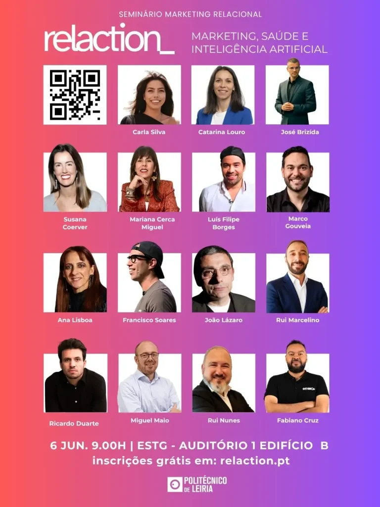 Cartaz do Relaction 2026, seminário gratuito de Marketing, IA e Saúde Mental a 6 de junho na ESTG do IPLeiria
